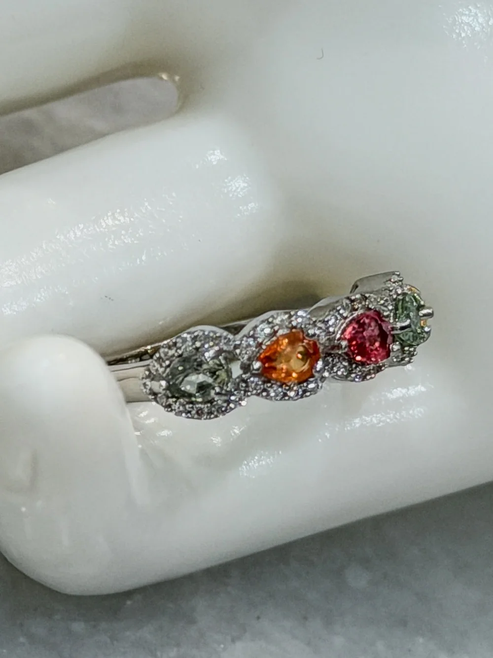 Premium Multi Sapphire & White Zircon Sterling Silver Band Ring Sz 6
